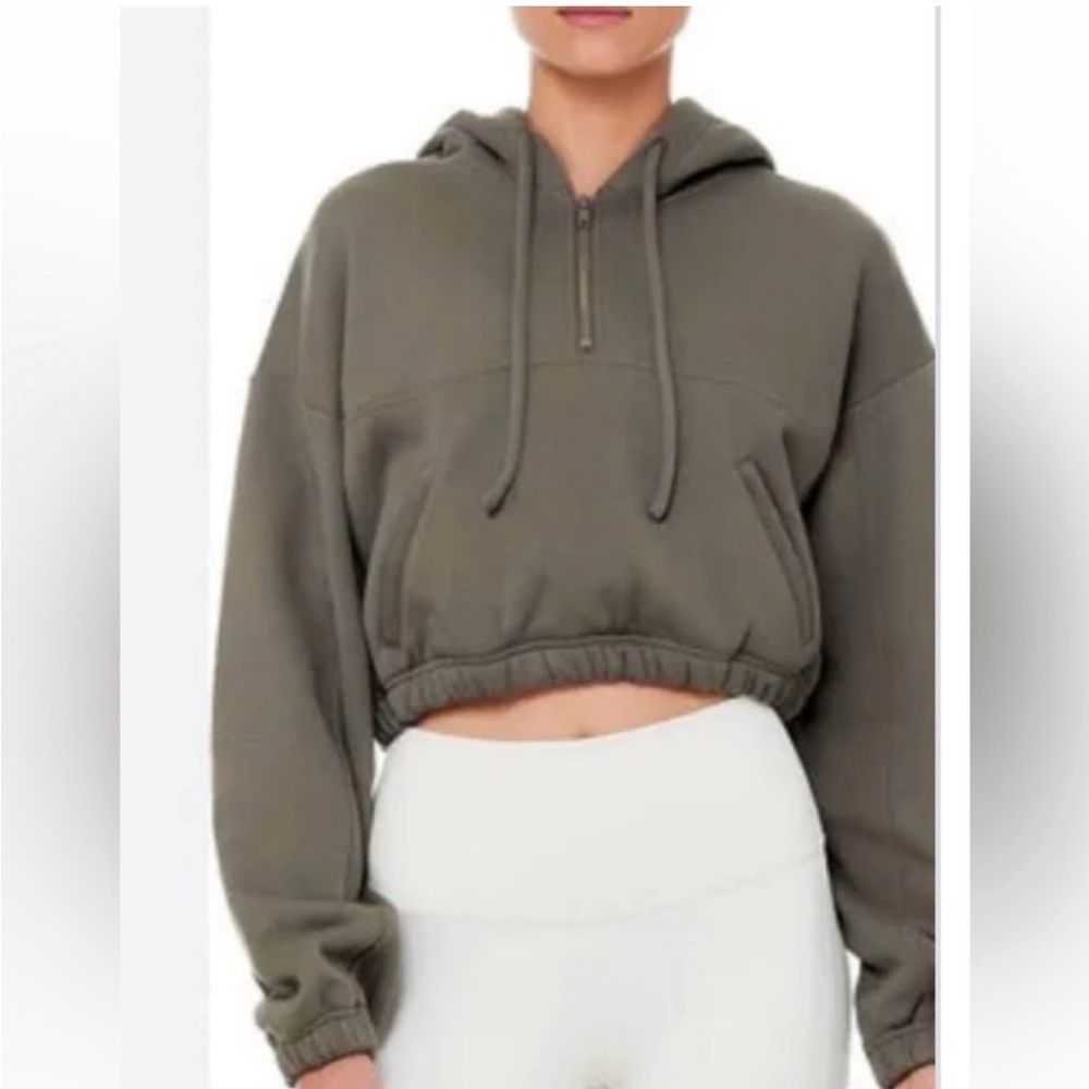 ALO Yoga Olive Branch Stadium Half-Zip Hoodie Sweatshirt